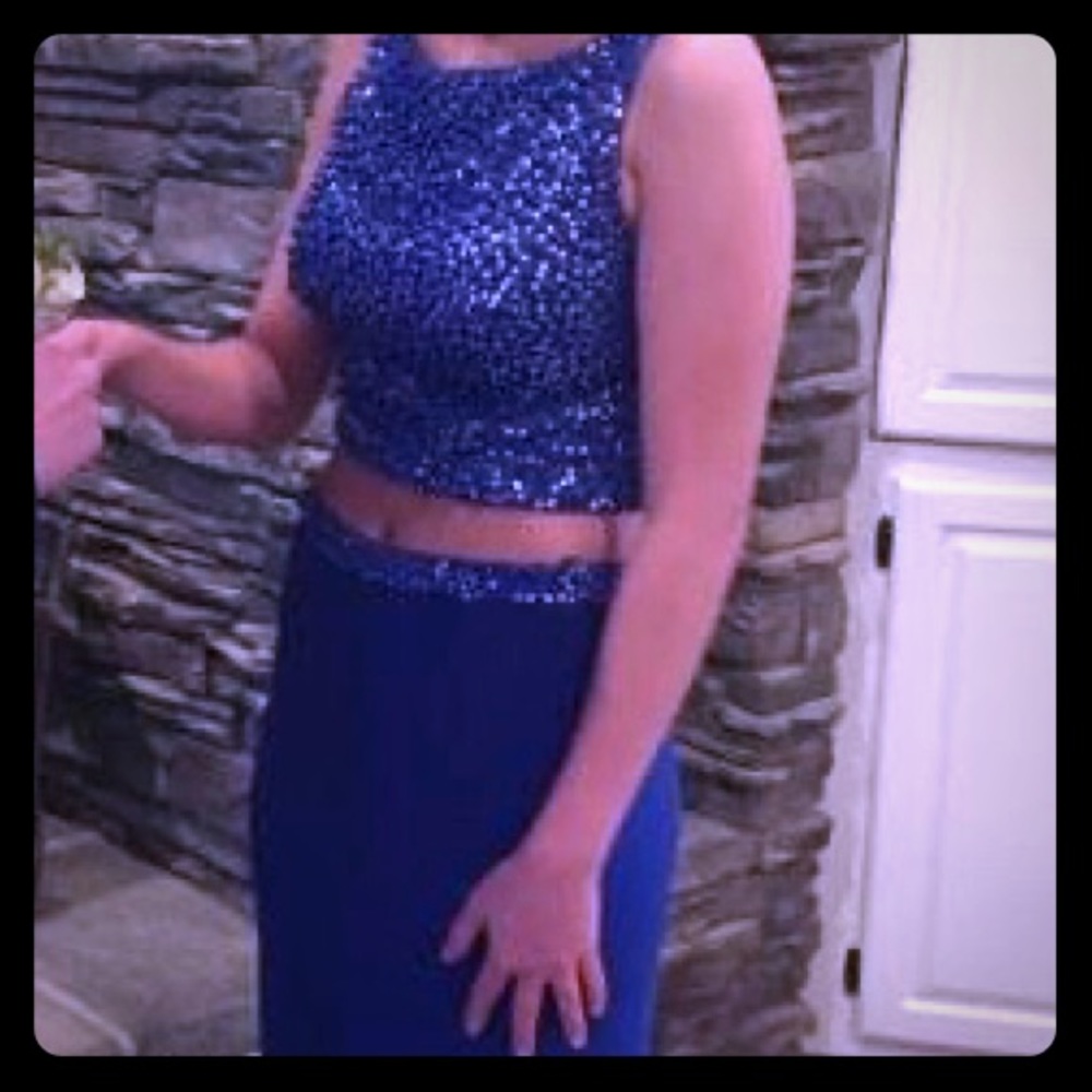 Dave and Johnnys 2 piece beaded prom dress